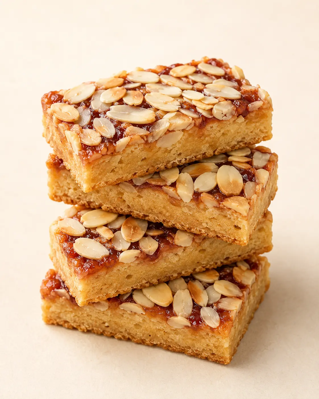Stack of jam and almond dessert slices